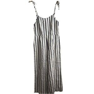J. Peterman Women's Linen Jumpsuit Size 14 Navy White Monte Carlo Wide Leg
